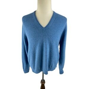 Vtg Alan Paine 46 100% Lambswool V Neck‎ Blue Sweater England 60s 70s Washable